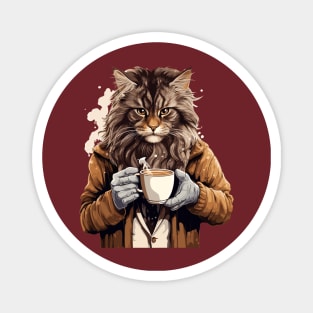 Maine Coon Cat Drinking Coffee Magnet